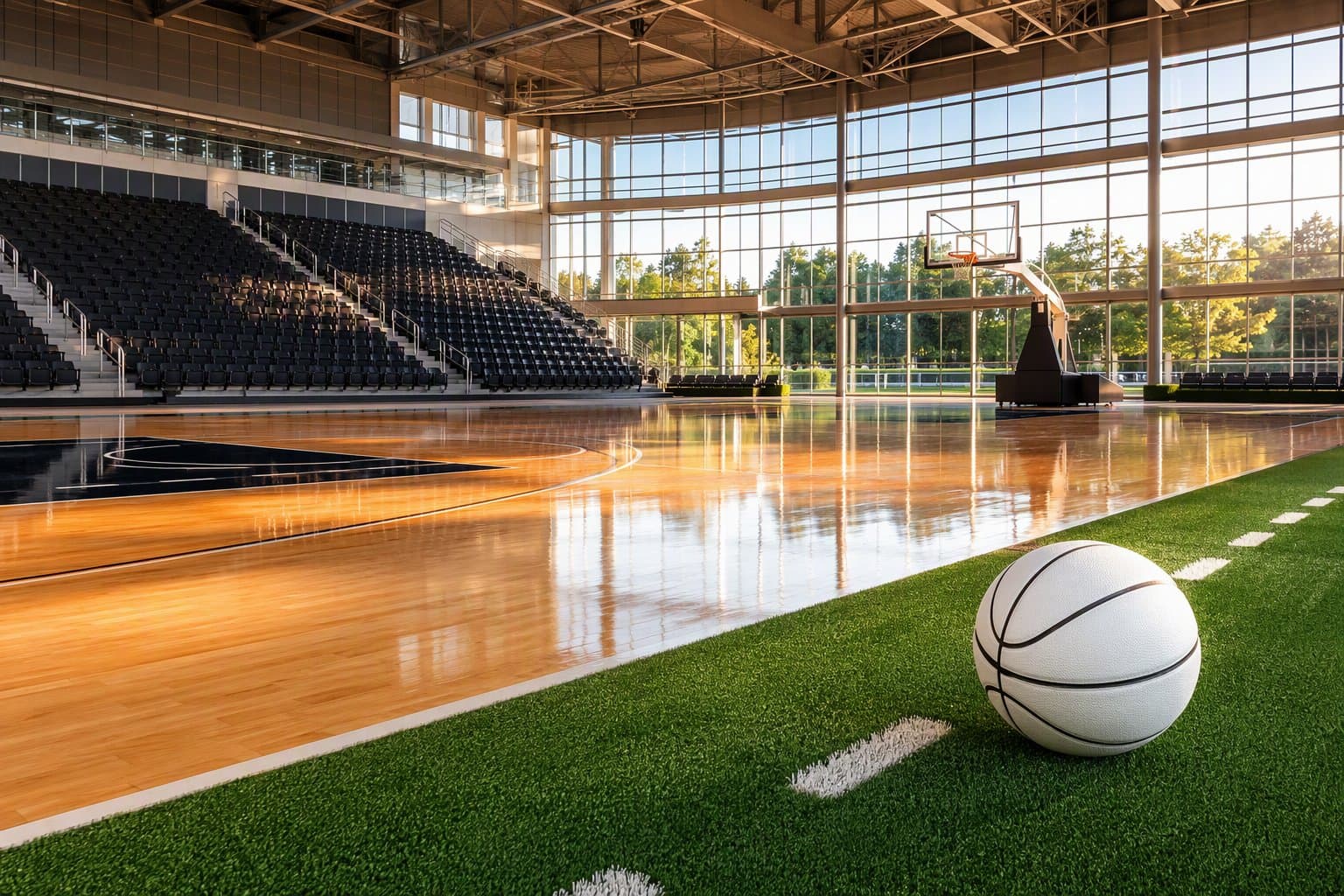 empty sunlit basketball court - illustration, Jake Team LLC