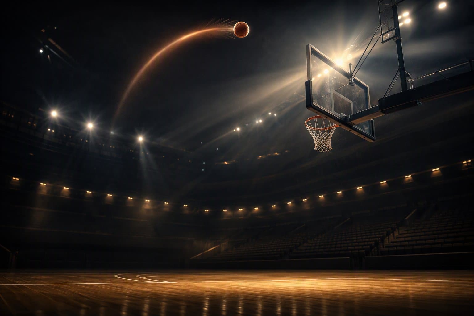 A basketball arcing toward the rim - AI-generated illustration, Jake Team LLC