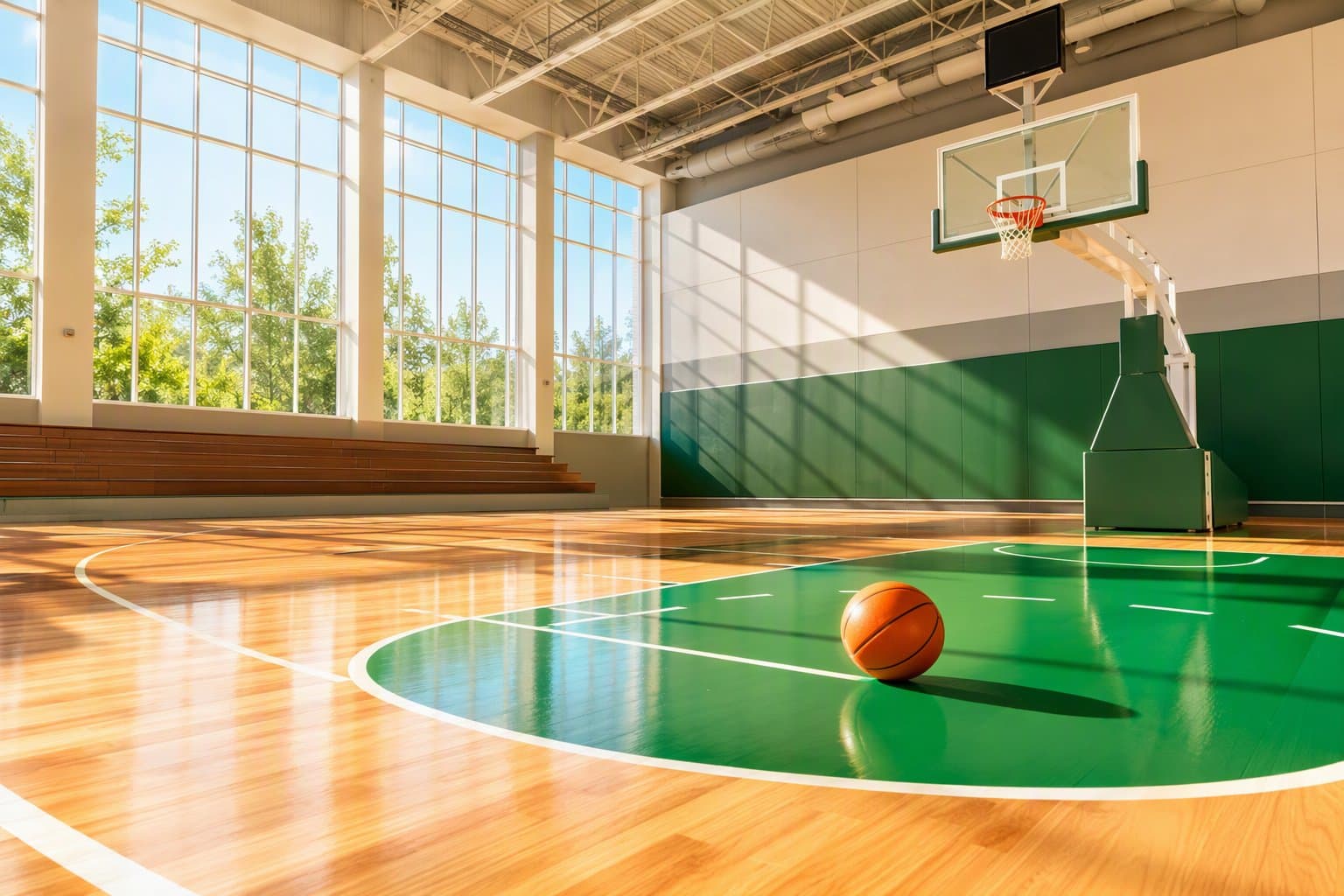 sunlit basketball court - illustration, Jake Team LLC