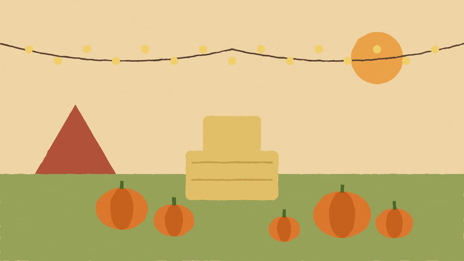 Pumpkins and hay bales at dusk - illustration, Jake Team LLC