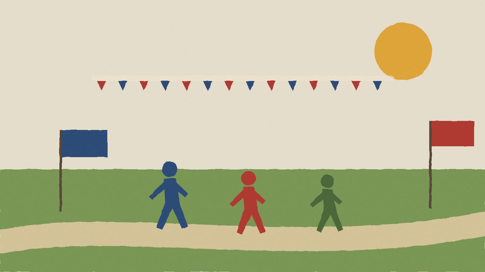 Runners and flags at park - illustration, Jake Team LLC