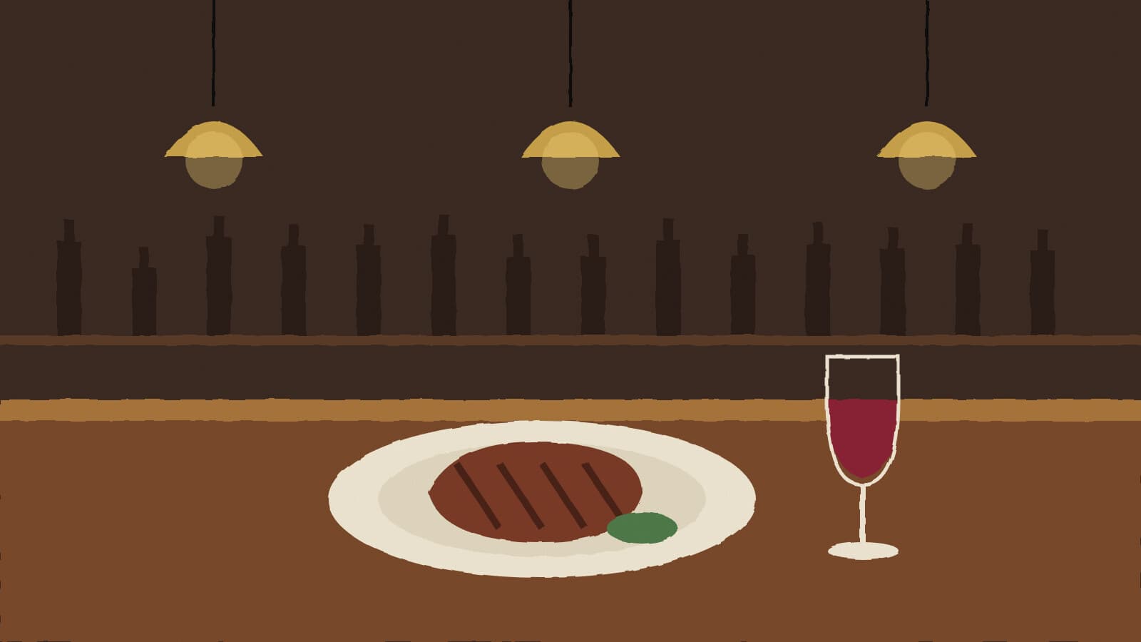 Steak dinner on a bar - illustration, Jake Team LLC