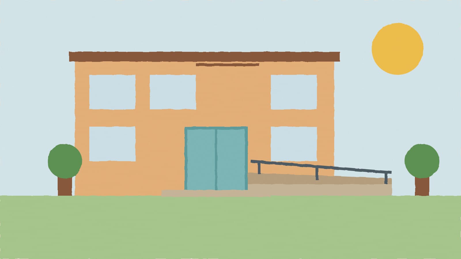 Office entrance with access ramp - illustration, Jake Team LLC