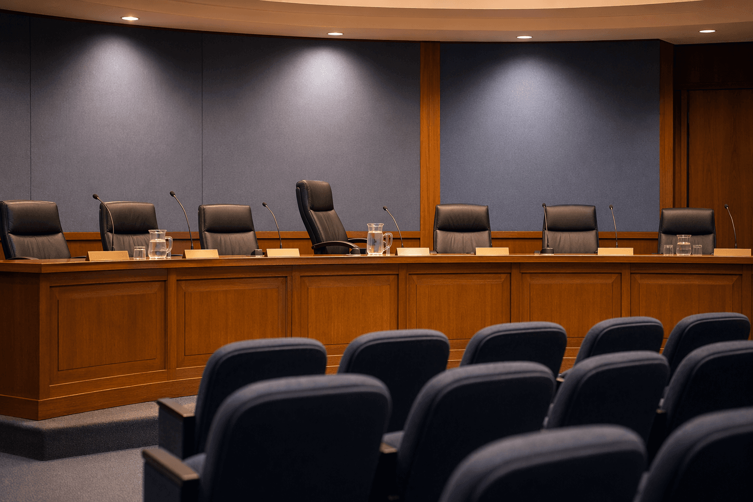 An empty school district board room before a meeting - illustration, Jake Team LLC